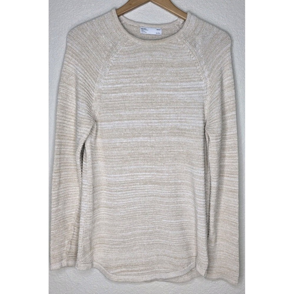 Bershka Women M Ribbed Knit Crewneck‎ Sweater Oatmeal Long Sleeve Pullover